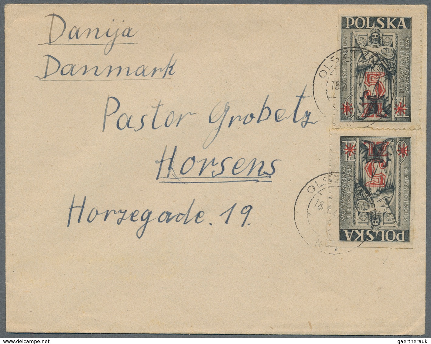 Polen: 1947 Two Letters Each Franked 5 Zloty On 6 Zloty Church In Breslau, Once From Olsztyn To Hors - Unused Stamps