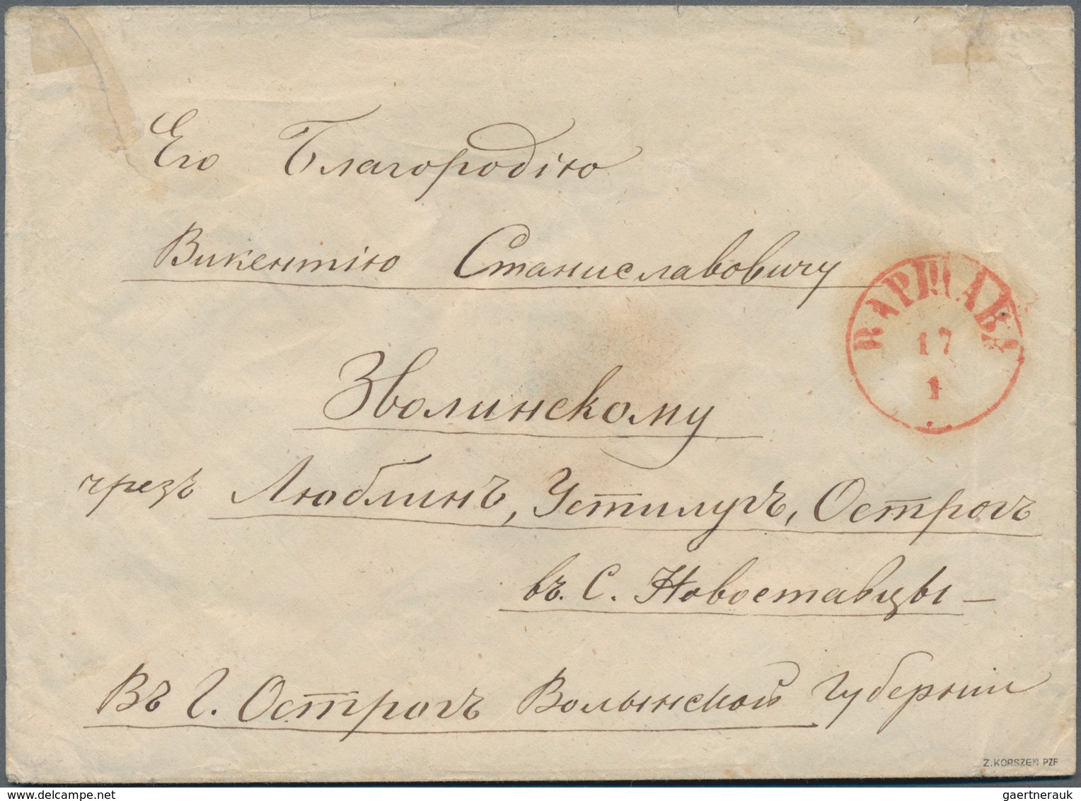 Polen - Ganzsachen: 1860, 10 Kop. Envelope With Value Stamp On Back Flap Sent With Red WARSCHAWA Cds - Postwaardestukken