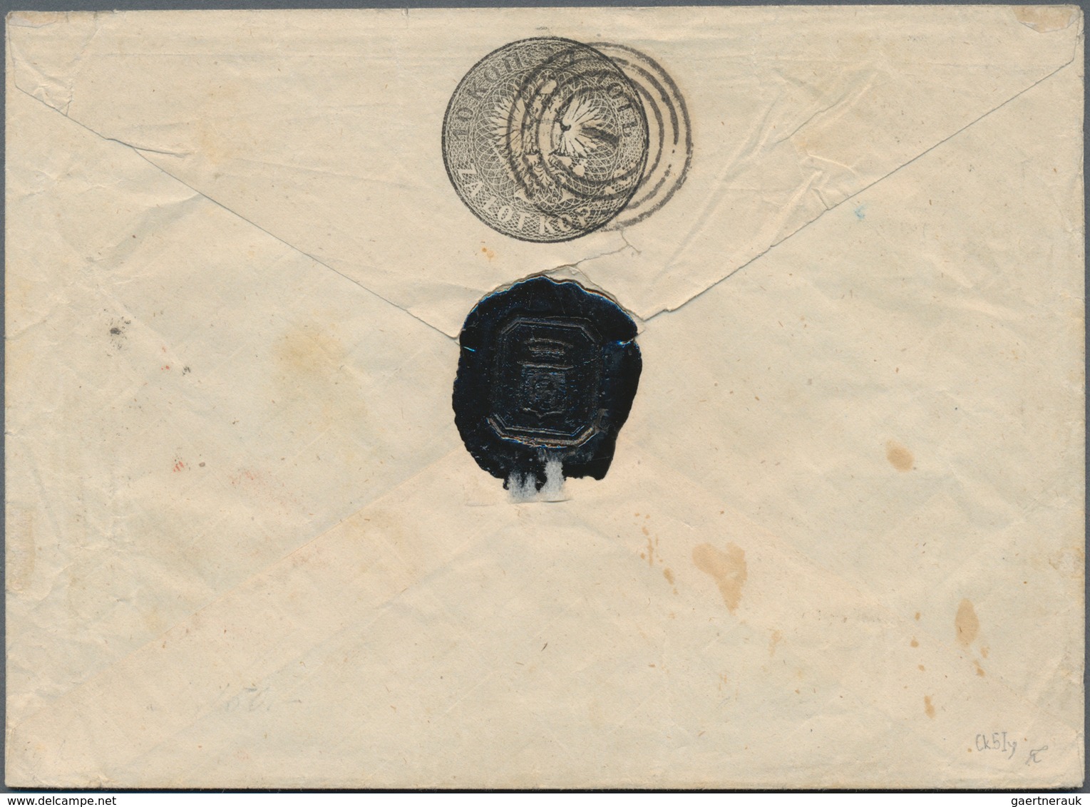 Polen - Ganzsachen: 1860, 10 Kop. Envelope With Value Stamp On Back Flap Sent With Red WARSCHAWA Cds - Stamped Stationery