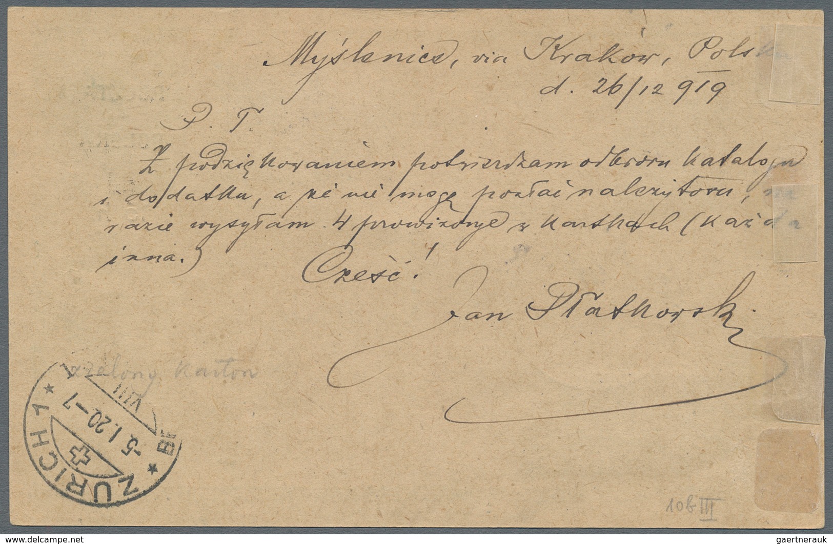 Polen - Ganzsachen: 1920 Uprated Postal Stationery Card Sent By Registered Mail From Myslenice To Zu - Postwaardestukken