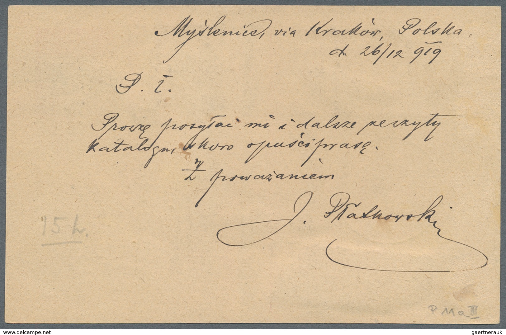 Polen - Ganzsachen: 1919 Uprated Postal Stationery Card Sent By Registered Mail From Myslenice To Zu - Postwaardestukken