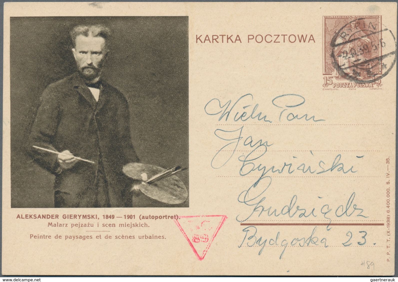 Polen - Ganzsachen: 1939, 15 Gr. Picture Stationery Card Sent From "RYPIN 2.9.39" To Grudziedz With - Enteros Postales