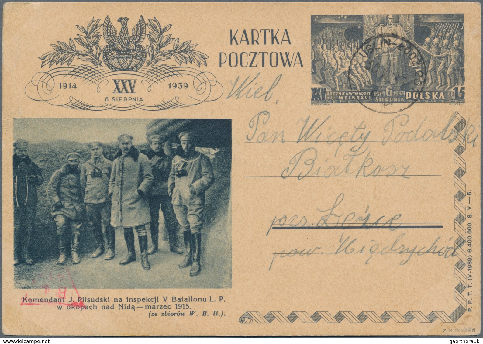 Polen - Ganzsachen: 1939, 15 Gr, Picture Stationery Card Posted With T.P.O. Mark "LUBLIN-LODZ 30.VII - Postwaardestukken