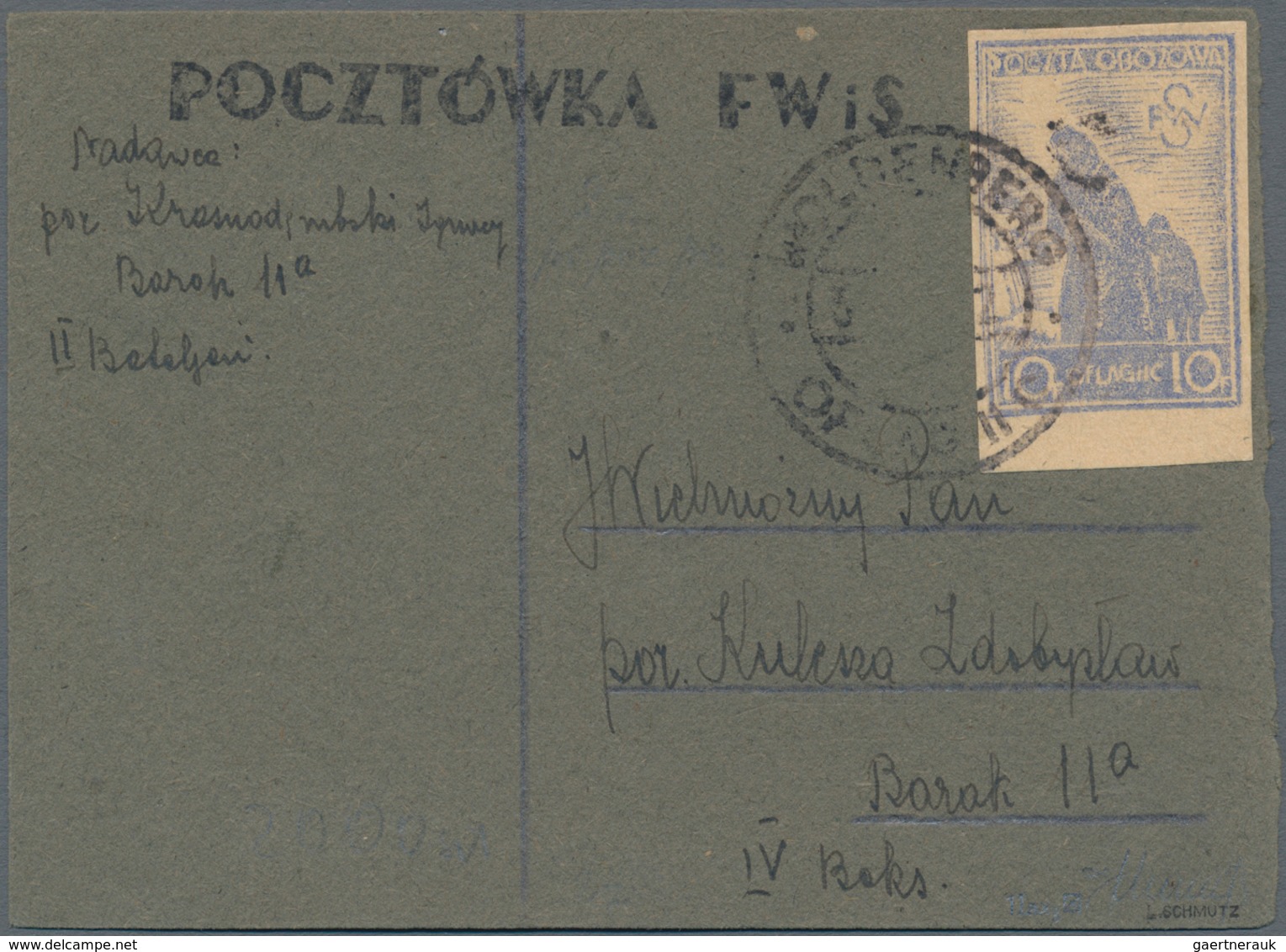 Polen - Lagerpost: Woldenberg: 1942, Internal Camp Mail 10 F, Grey Blue Paper On Provisional Card Ma - Other & Unclassified