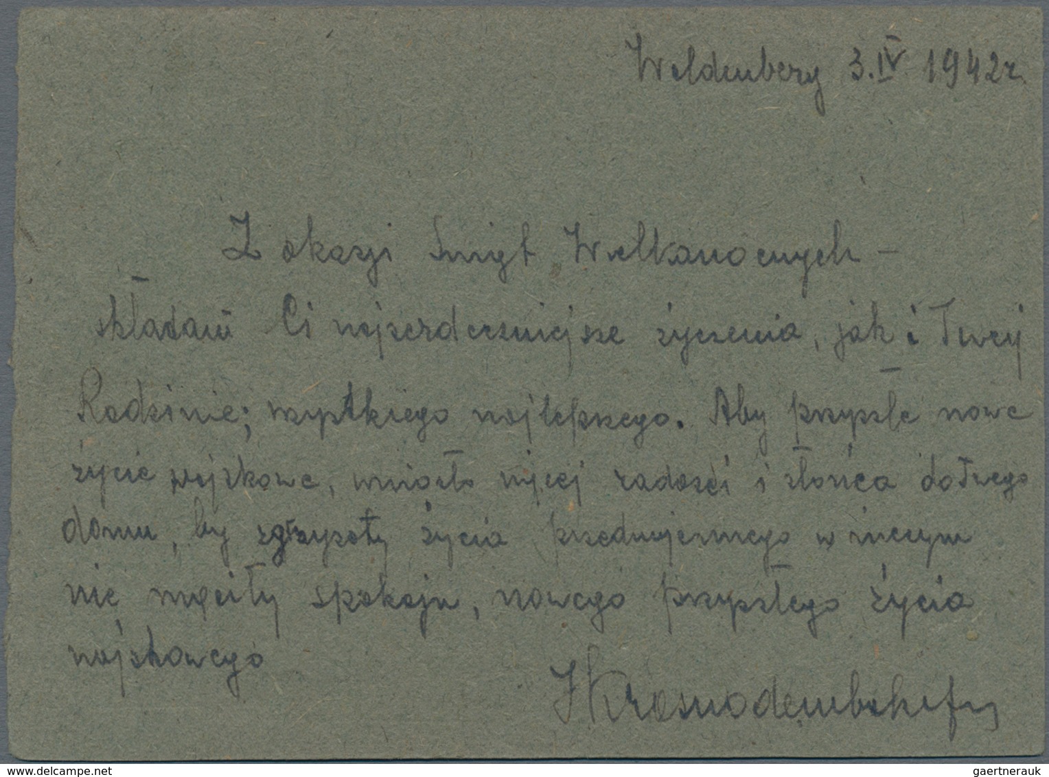 Polen - Lagerpost: Woldenberg: 1942, Internal Camp Mail 10 F, Grey Blue Paper On Provisional Card Ma - Other & Unclassified