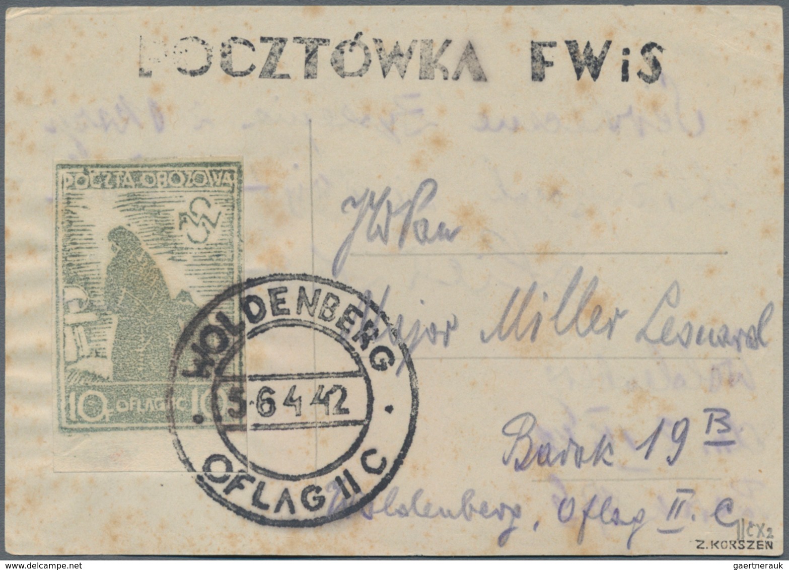 Polen - Lagerpost: Woldenberg: 1942, Internal Camp Mail 10 F White Smooth Thin Paper On Provisional - Other & Unclassified