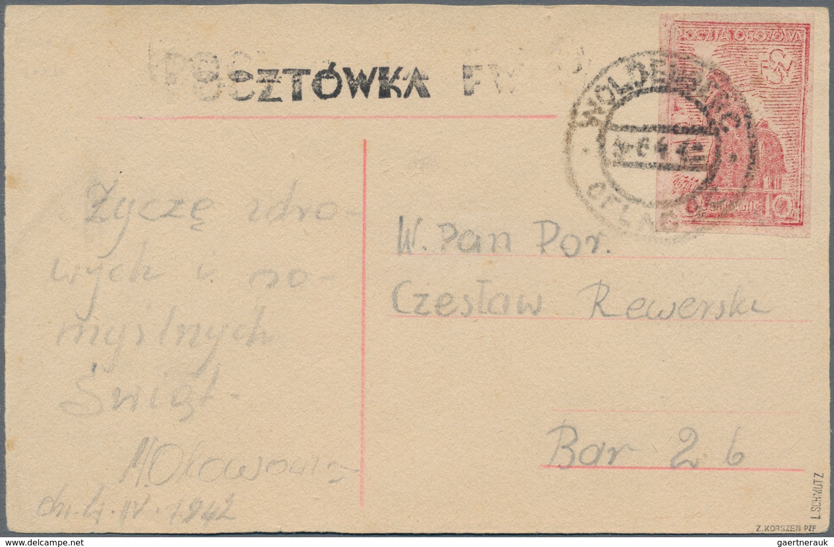 Polen - Lagerpost: Woldenberg: 1942, Internal Camp Mail 10 F White Smooth Thick Paper On Provisional - Other & Unclassified