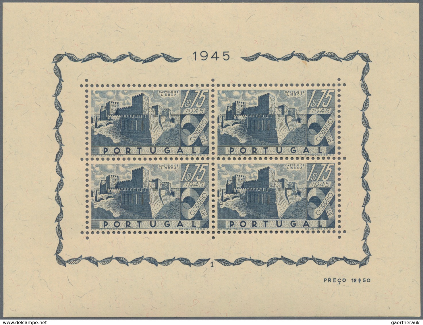 Portugal: 1946, Portuguese castles ‚set of four‘ miniature sheets with plate numbers 1 to 4, mint ne