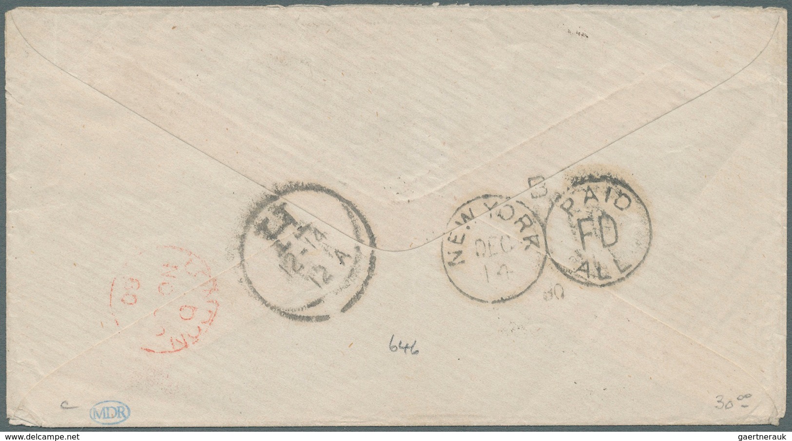Portugal - Madeira: 1880, 50 C. Überdruck Auf Pracht-Brief Von Funchal Via London Nach New York, Rüc - Madeira