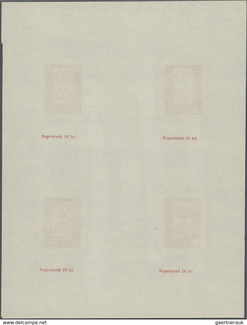 Rumänien: 1958. BF 10l Rouge Centenaire Du Timbre. Feuille De 4 Blocs Non Dentelés. Non Répertorié. - Andere & Zonder Classificatie