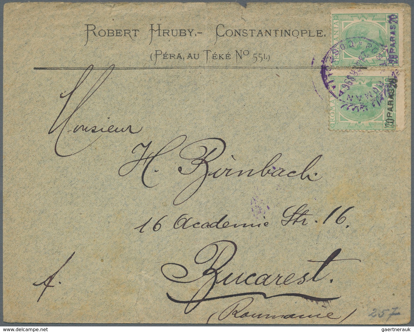 Rumänien - Rumänische Post In Der Levante: 1896 Printed Envelope Sent From The Rumanian P.O. In Cons - Levant (Türkei)