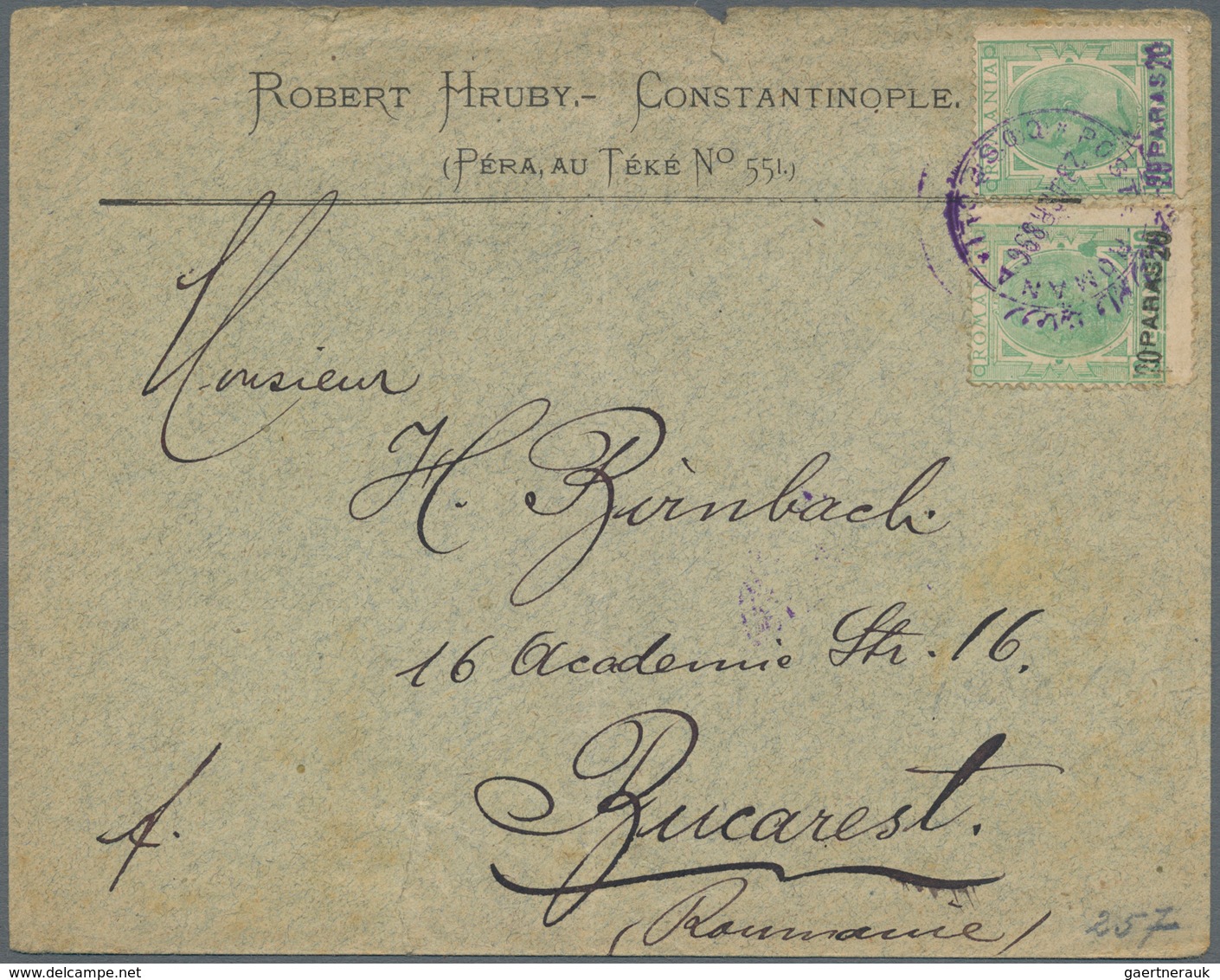 Rumänien - Rumänische Post In Der Levante: 1896 Printed Envelope Sent From The Rumanian P.O. In Cons - Levant (Turkije)