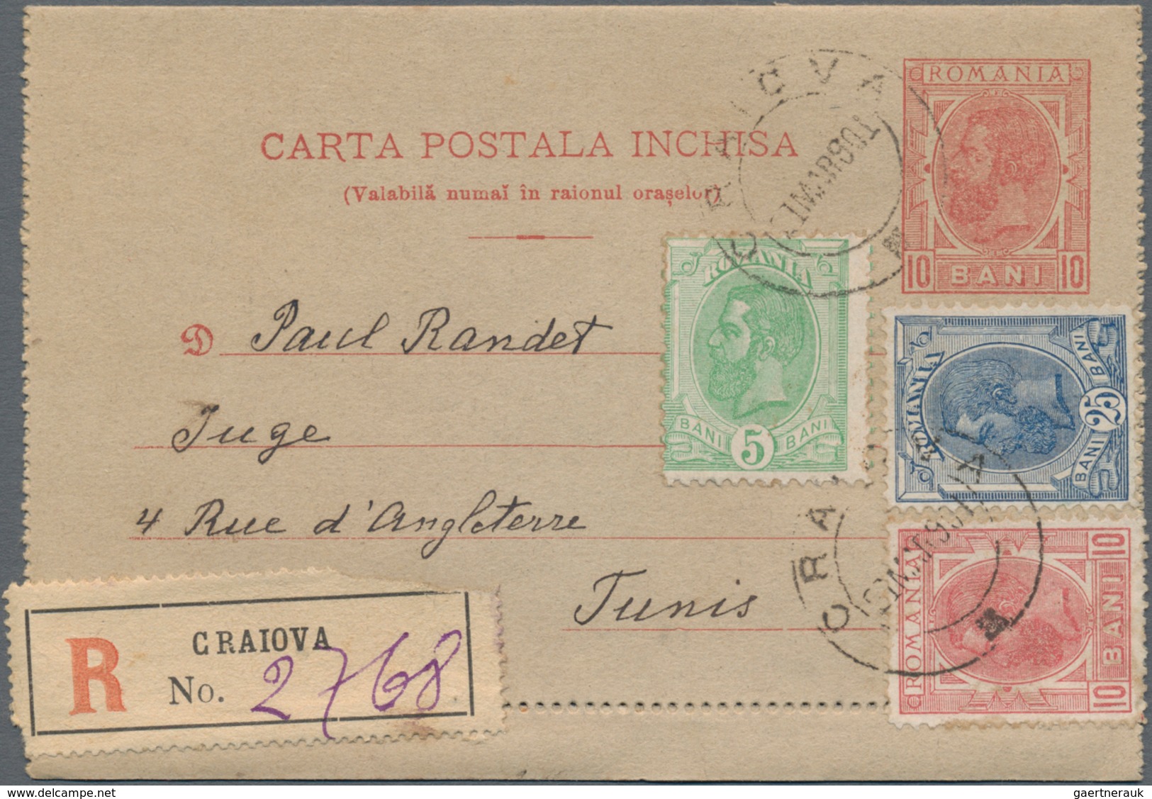 Rumänien - Ganzsachen: 1901, Letter Card 10 B. Uprated 5 B., 10 B., 25 B. Canc. "CRAIOVA 21 MAR 1901 - Postal Stationery