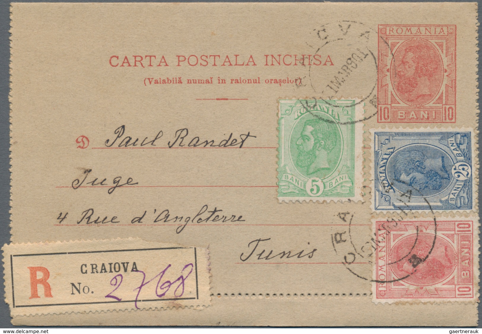 Rumänien - Ganzsachen: 1901, Letter Card 10 B. Uprated 5 B., 10 B., 25 B. Canc. "CRAIOVA 21 MAR 1901 - Postwaardestukken