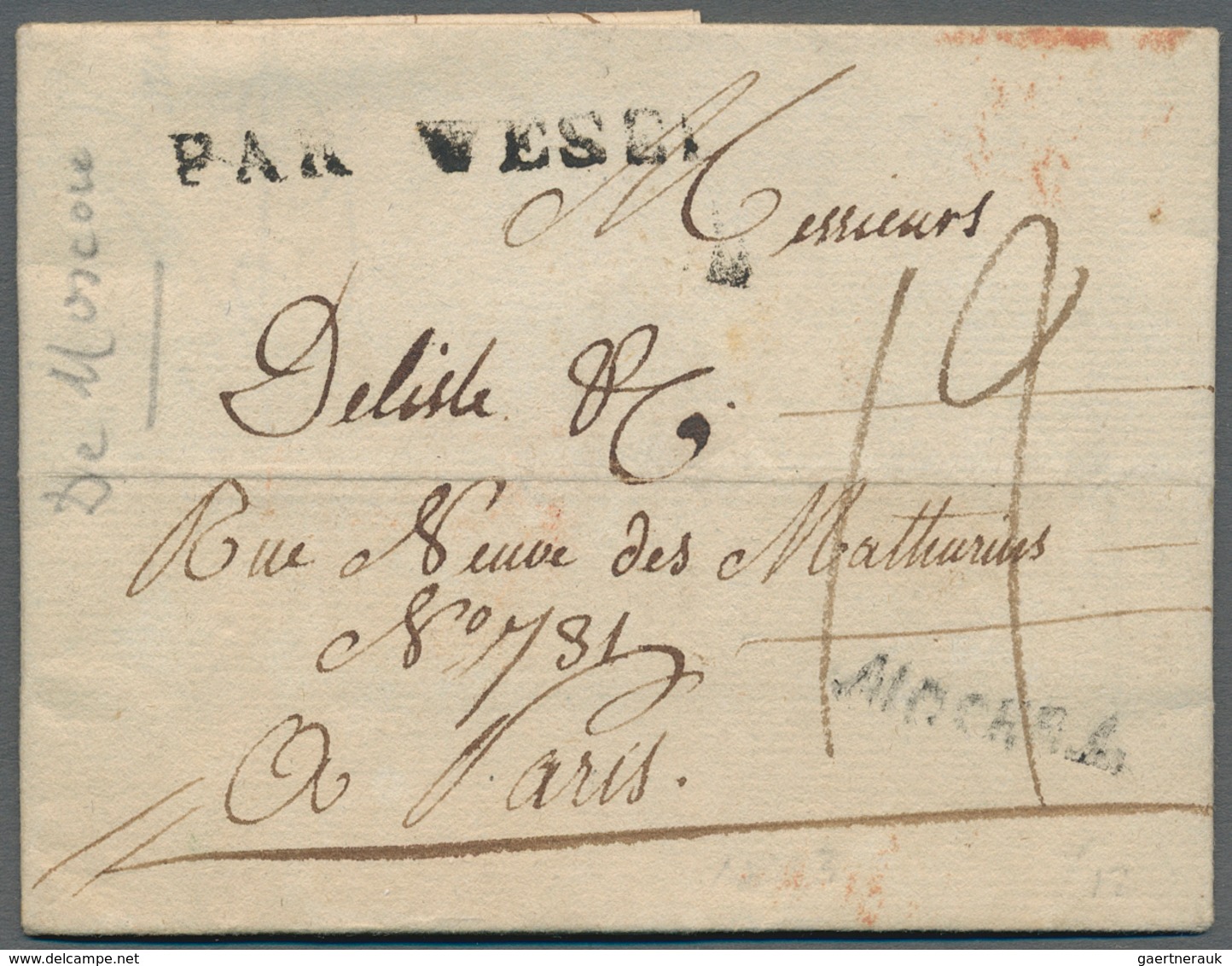 Russland - Vorphilatelie: 1803 Cover From Moscow With Single Line Cancel "Par Wesel" Applied In Colo - ...-1857 Prephilately