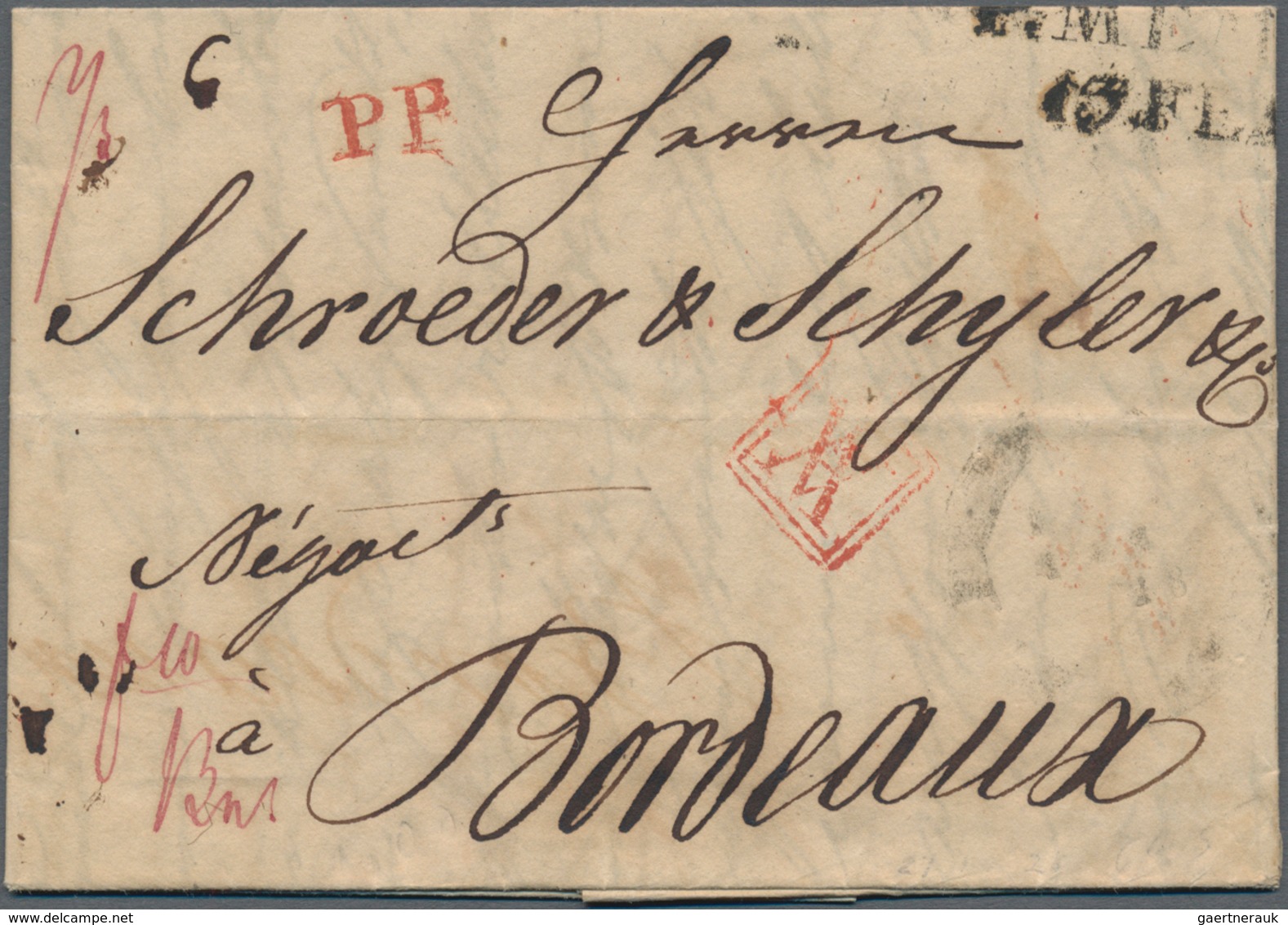 Russland - Vorphilatelie: 1825 FL From St. Petersburg To Bordeaux France, With Red PP And Also Red D - ...-1857 Voorfilatelie