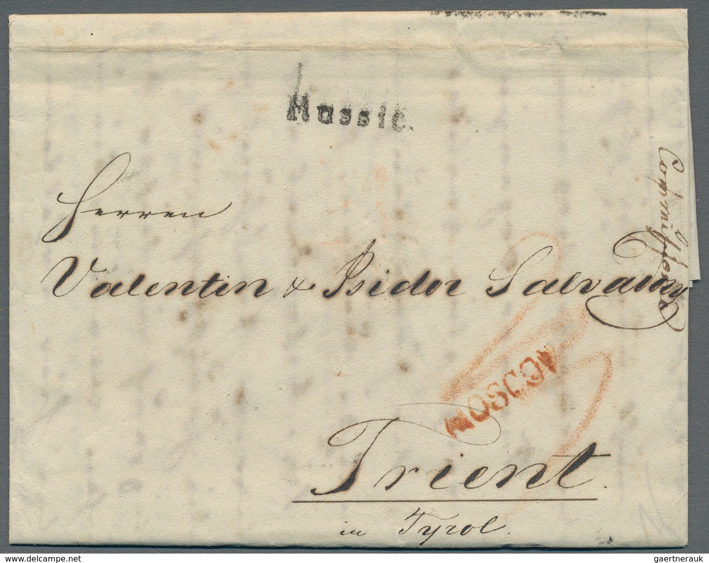 Russland - Vorphilatelie: 1829 Cover From Moscow With Red Single Line Cancel Via Austria To Trient - ...-1857 Prephilately