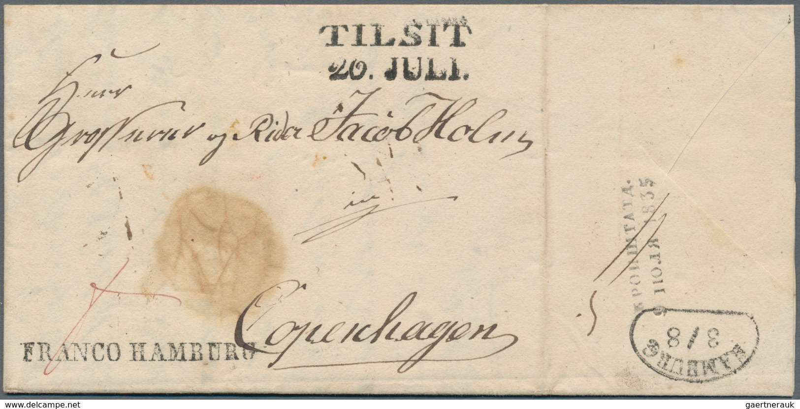 Russland - Vorphilatelie: 1835. Folded Letter From "KRONSHTADT, 21 JULY 1835" To COPENHAGEN, "Tilsit - ...-1857 Prephilately