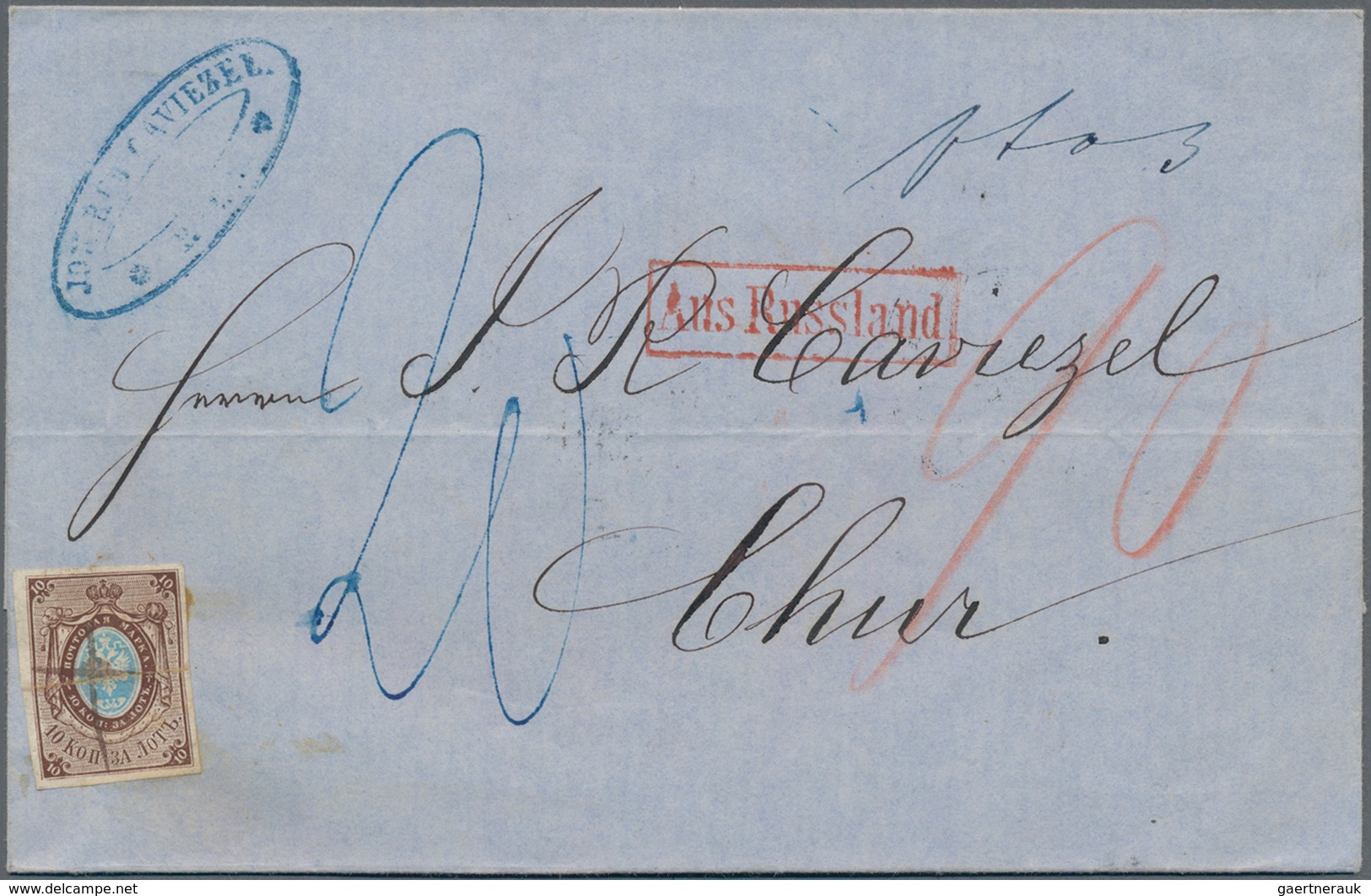 Russland: 1857 First Issue 10k. Imperforated Used On Folded Cover From Riga, Latvia To Chur, Switzer - Brieven En Documenten