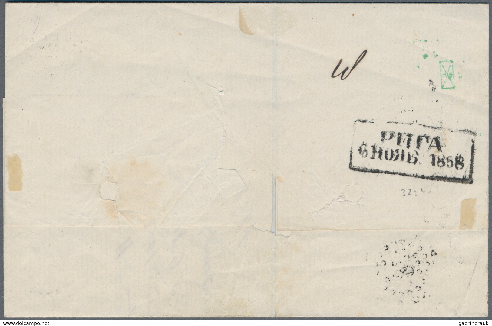 Russland: 1858 Letter From Riga With Dotted Numbered Cancel 38 And Boxed Cancel Riga To Libau, Light - Covers & Documents