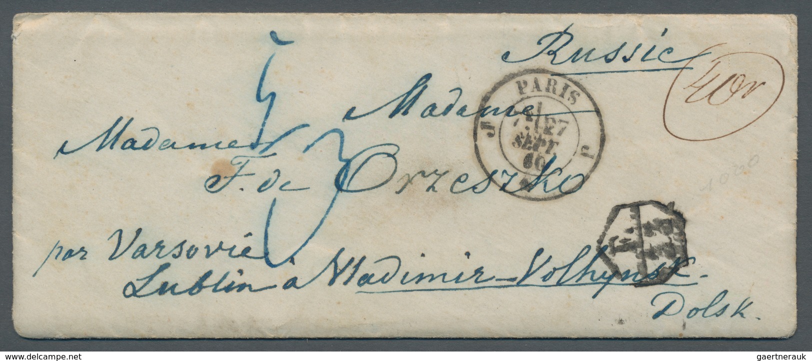 Russland: 1860, Small Cover With Content From PARIS 27 SEPT 60 With Post-contract Mark "F. 33" Par V - Cartas & Documentos