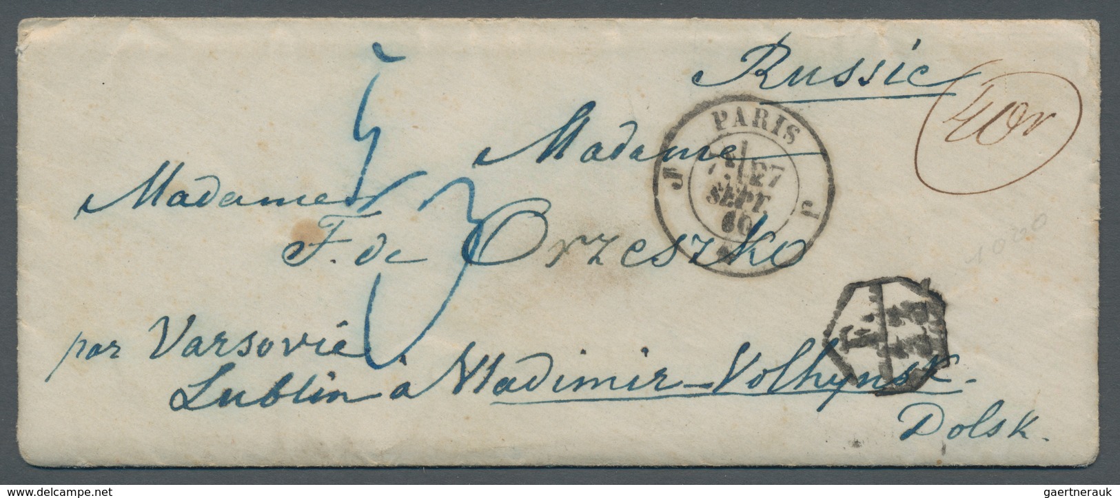 Russland: 1860, Small Cover With Content From PARIS 27 SEPT 60 With Post-contract Mark "F. 33" Par V - Brieven En Documenten