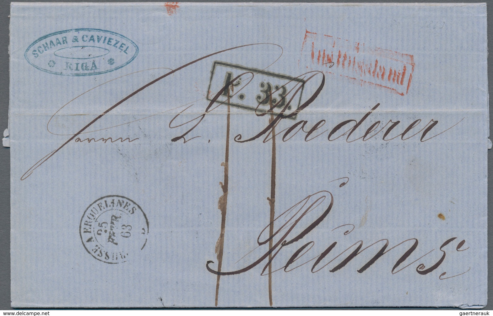 Russland: 1863/1866, Four Folded Letters From RIGA Adressed To Roederer In Reims Bearing Different T - Brieven En Documenten