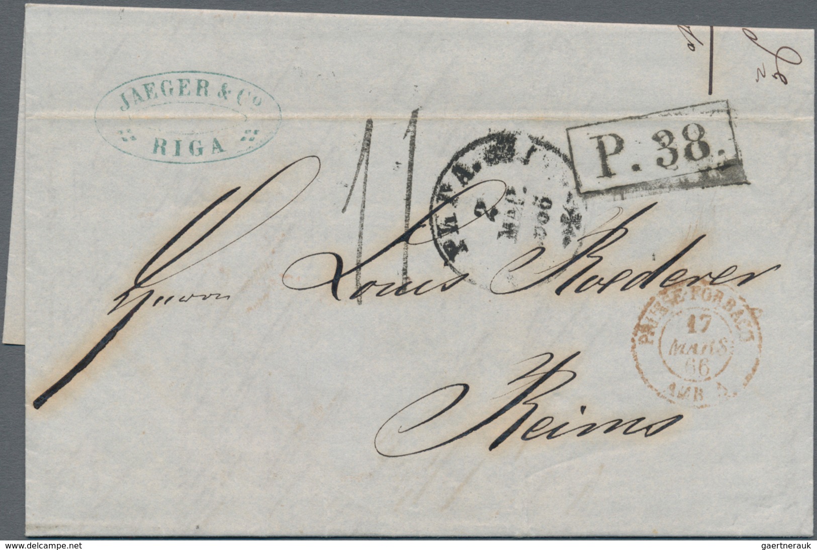 Russland: 1863/1866, Four Folded Letters From RIGA Adressed To Roederer In Reims Bearing Different T - Cartas & Documentos