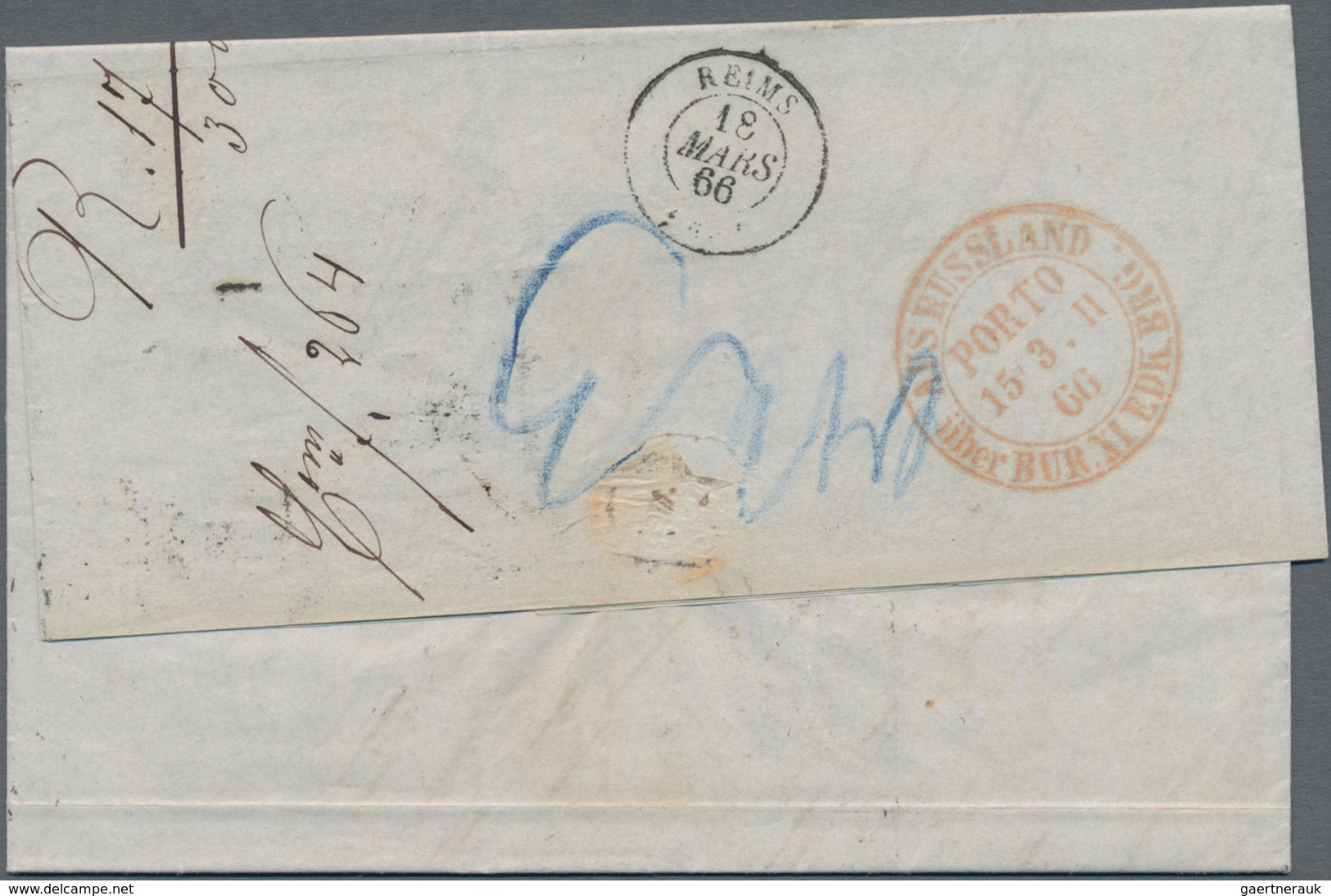 Russland: 1863/1866, Four Folded Letters From RIGA Adressed To Roederer In Reims Bearing Different T - Cartas & Documentos