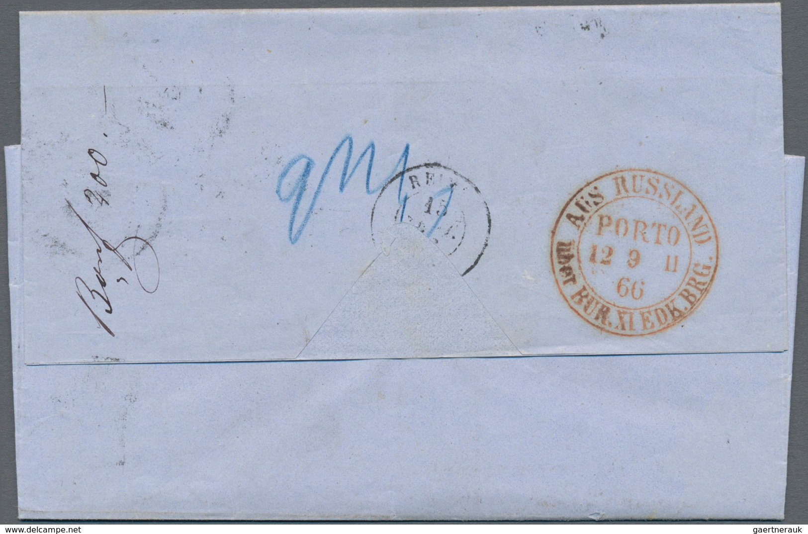 Russland: 1863/1866, four folded letters from RIGA adressed to Roederer in Reims bearing different t