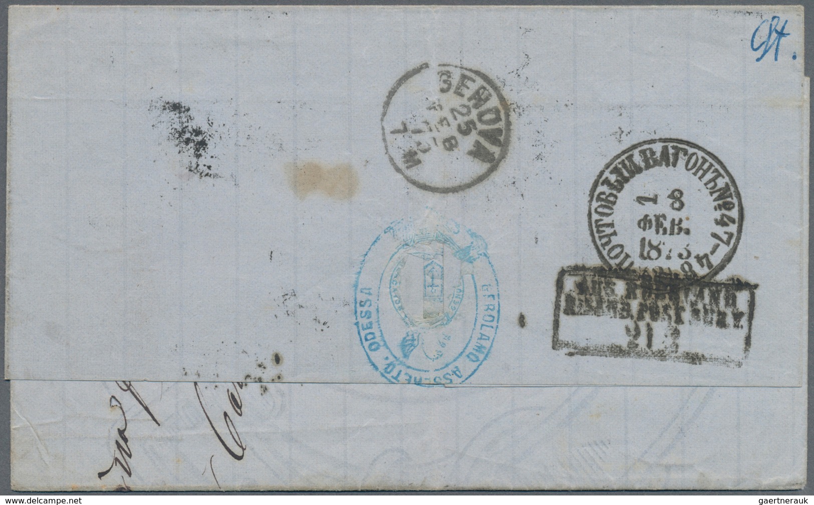 Russland: 1873 Letter With Mi. 21x (2) Frame Postmark "franked" From 9. Railway Post Office Odessa W - Brieven En Documenten