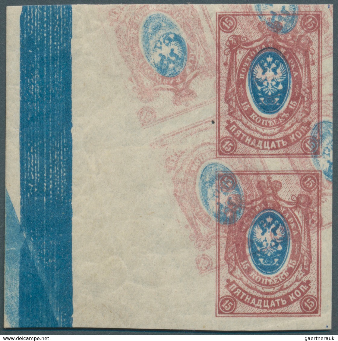 Russland: 1908, 15kop. Purple/blue, Left Marginal Pair With Additional Multiple Diagonal-inverted Im - Cartas & Documentos