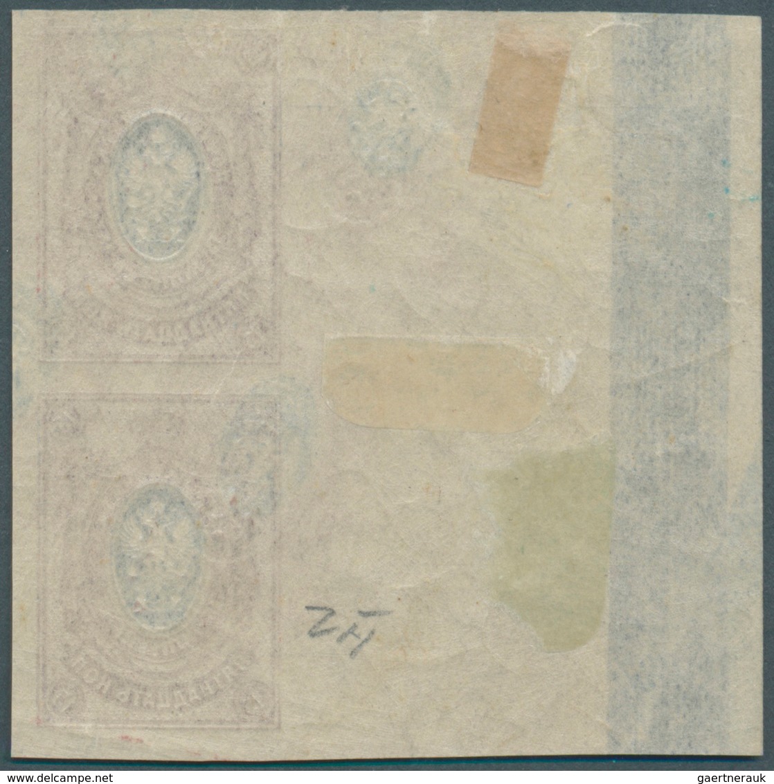 Russland: 1908, 15kop. Purple/blue, Left Marginal Pair With Additional Multiple Diagonal-inverted Im - Brieven En Documenten