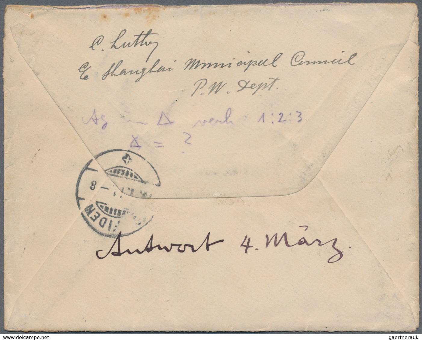 Russische Post In China: 1911, 20c. Rate On Registered Cover From "SHANGHAI 18.1.11" To St.Fiden/Swi - China