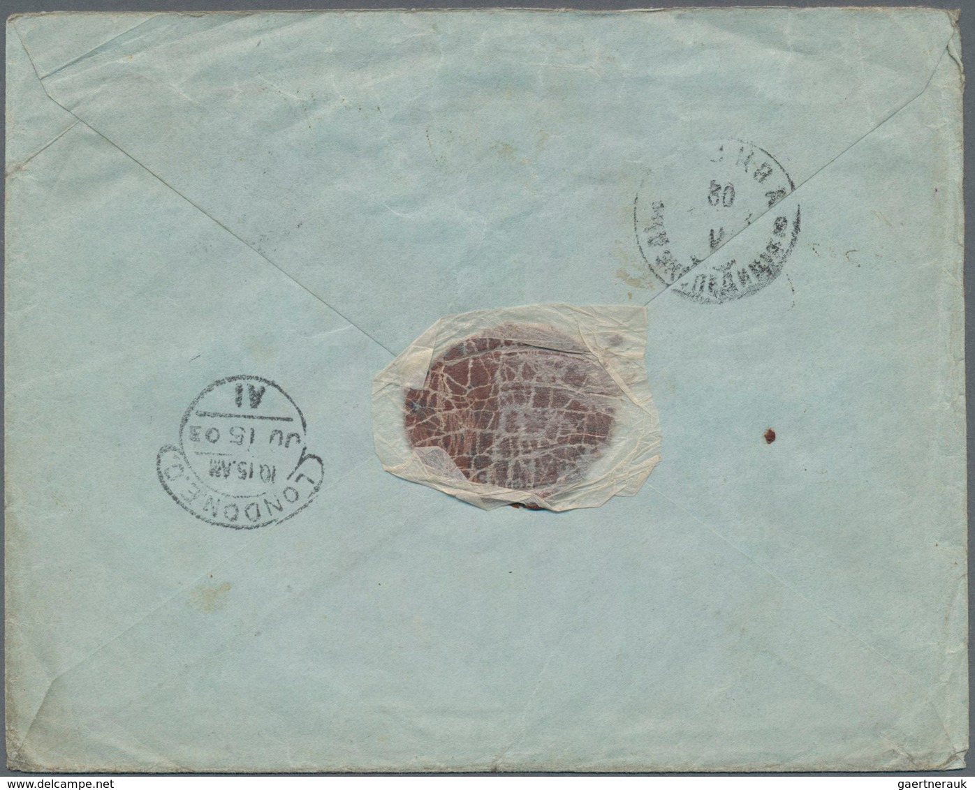 Russische Post In China: 1899, 10 K. Pair Tied "TIENTSIN 11 V 03" Tocover To London, On Reverse Tran - China