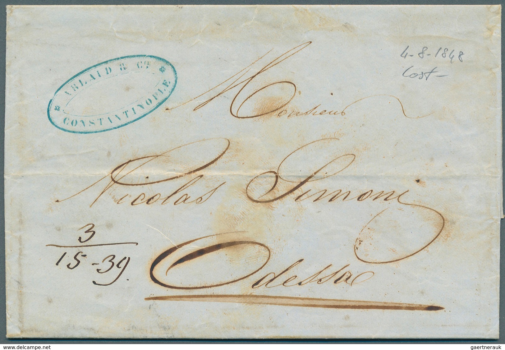 Russische Post In Der Levante - Staatspost: 1848, Letter From Constantinopel Wih Red Post Mark Of Th - Levant