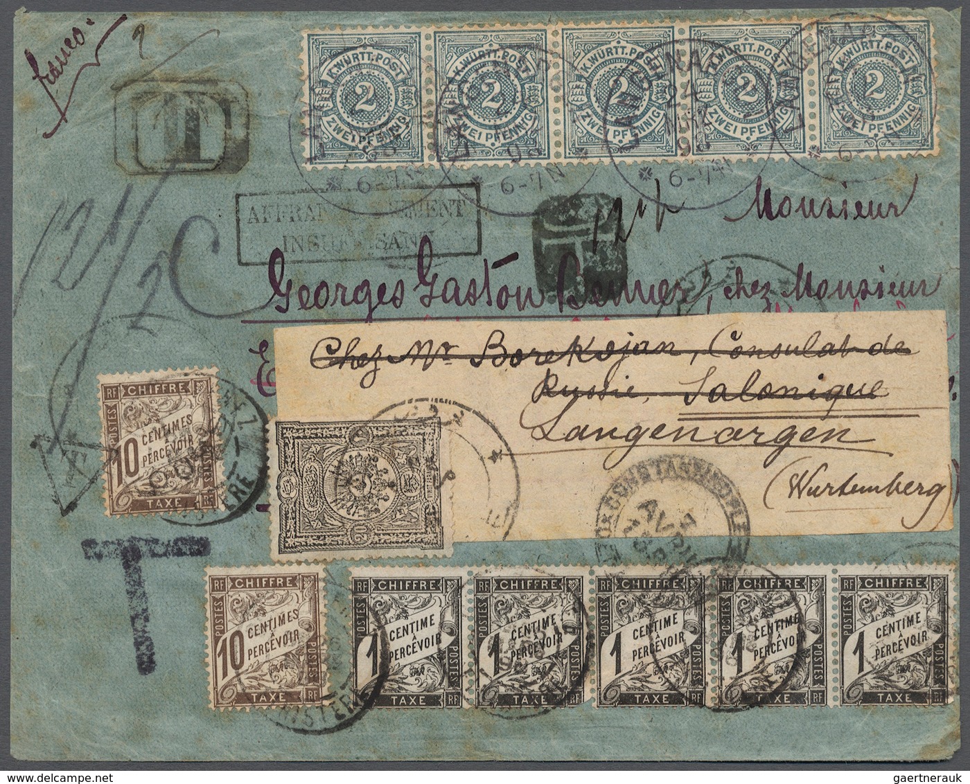 Russische Post In Der Levante - Staatspost: 1898, Cover From LANGENARGEN / GERMANY Underpaid With 10 - Levant