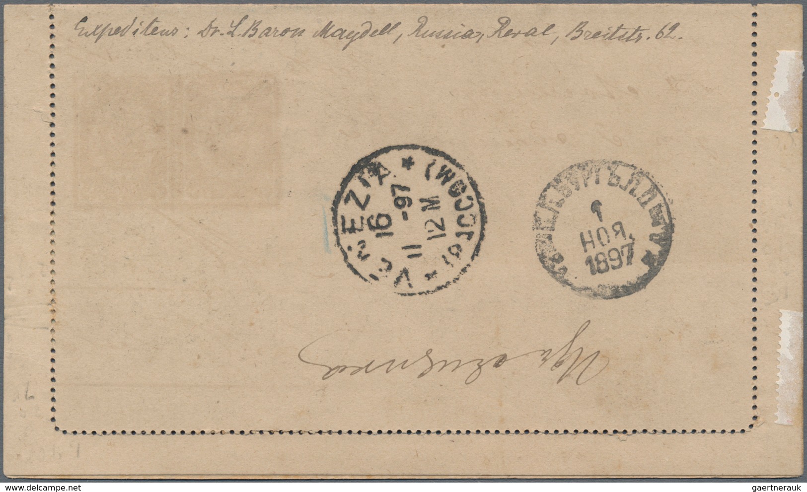 Russland - Ganzsachen: 1897, 7 Kop. Postal Stationery Letter Card Used Uprated With 10 Kop. Blue And - Stamped Stationery