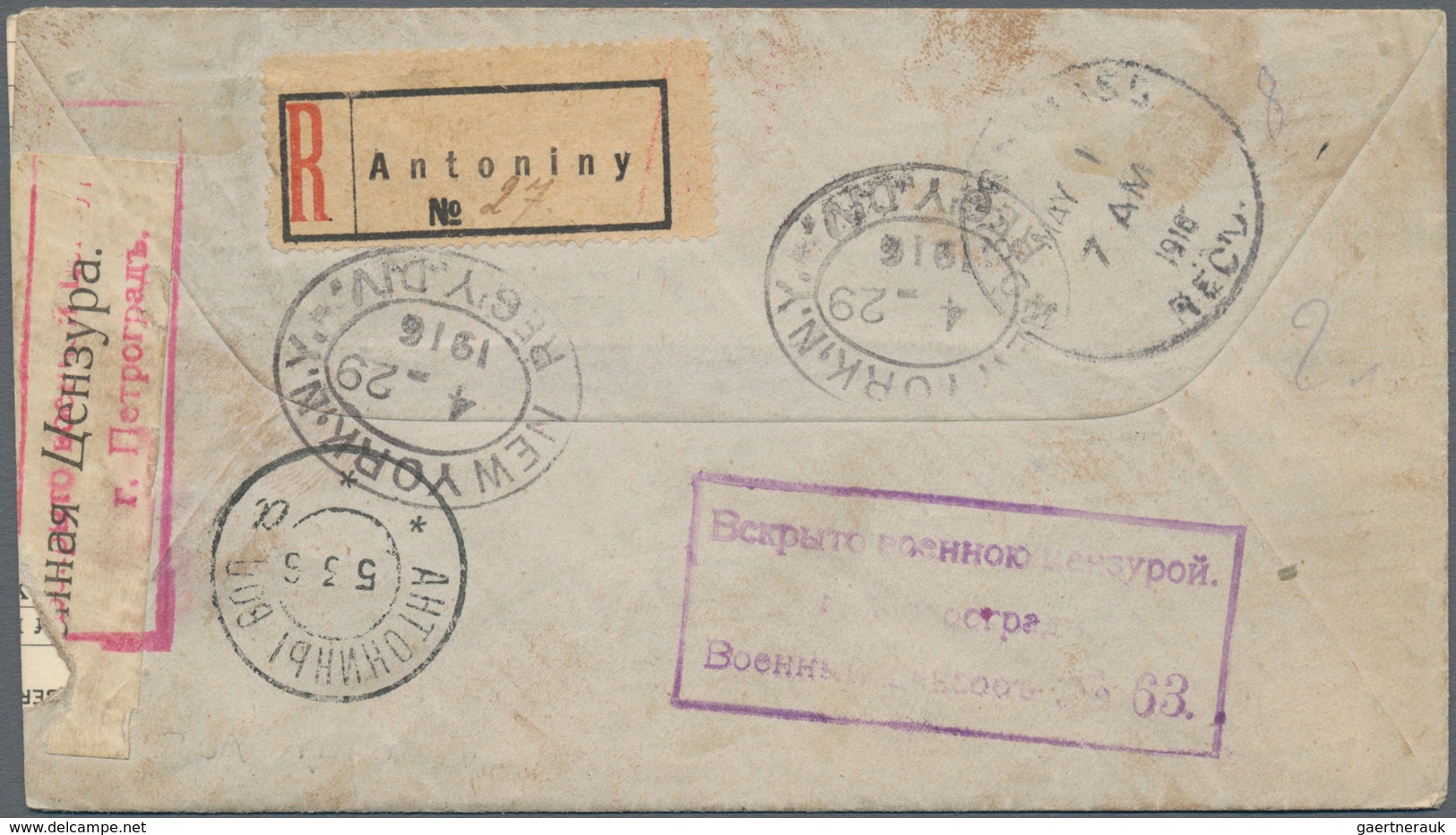 Russland - Ganzsachen: 1916, Envelope 7 K.uprated 1 K., 2 K. And 10 K. Canc."ANTONINY 4 3 16" Regist - Stamped Stationery