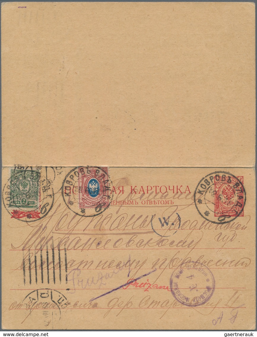 Russland - Ganzsachen: 1918, Uprated Double Stationery Card Sent From "KOWROW 12 6 18" To Moskow, Ar - Stamped Stationery