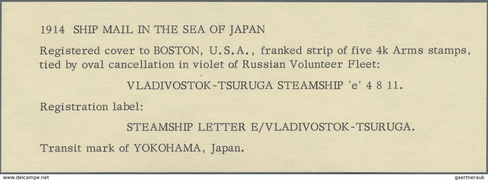 Russland - Schiffspost: 1911, Oval Violet "VLADIVOSTOK-TSURUGA PAROKH. 'e' 4 8 11" (Tchil. Fig. 690) - Other & Unclassified