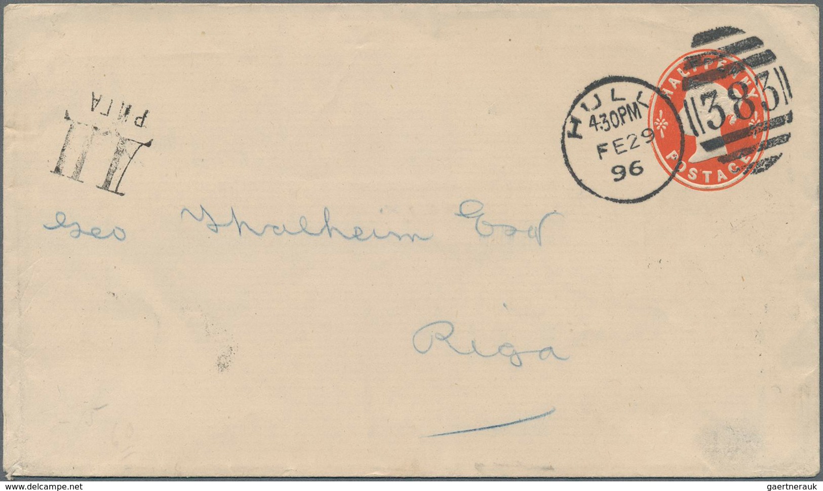Russland - Besonderheiten: 1896 Incoming Mail Pse From Hull To Riga With Arrival Cancel And Rare Cen - Andere & Zonder Classificatie