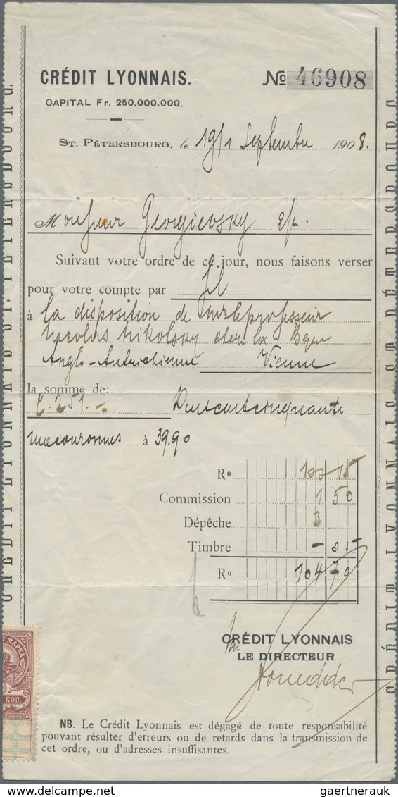 Russland - Besonderheiten: 1902/08 A Credit Lyonnais Remittance Slip And Two Government Bonds, All W - Other & Unclassified