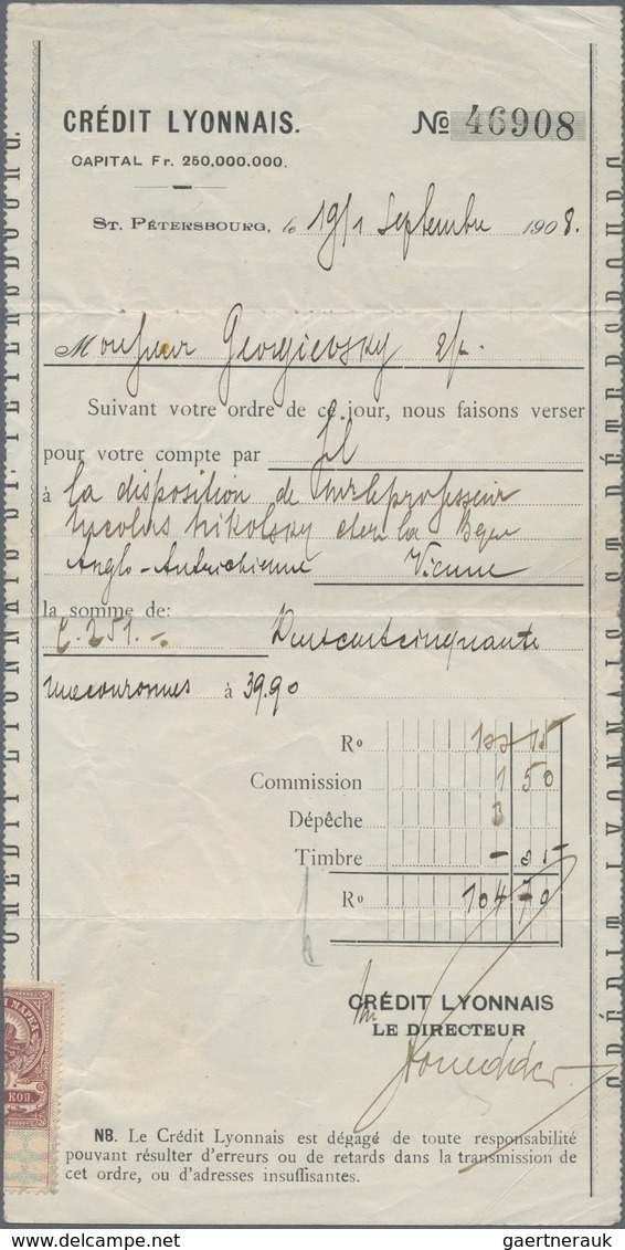 Russland - Besonderheiten: 1902/08 A Credit Lyonnais Remittance Slip And Two Government Bonds, All W - Andere & Zonder Classificatie