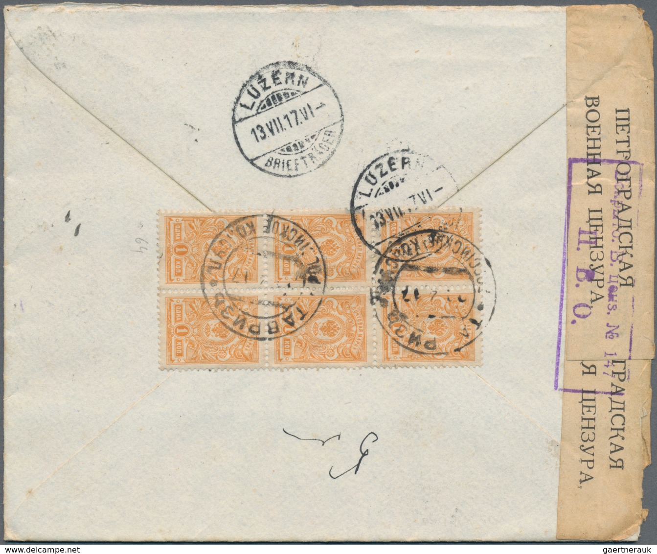 Russland - Besonderheiten: 1917 Registered Cover Of The Third Weight Class With 8x1 Kop. Yellow, 2x2 - Andere & Zonder Classificatie