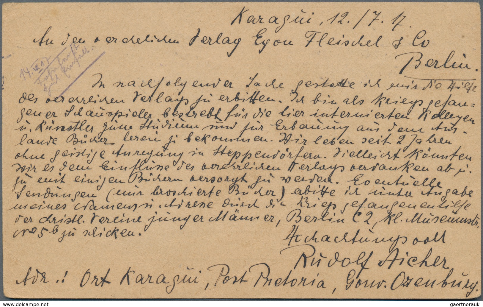 Russland - Besonderheiten: 1917, "Franc De Port." Violet One-liner And Circle "P." On Postcard From - Andere & Zonder Classificatie