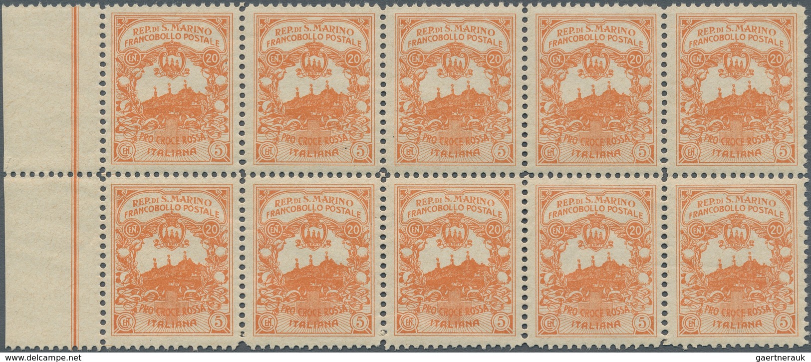 San Marino: 1916, UNISSUED RED CROSS Stamps 'Pro Croce Rossa' 10+5cent. Carmine And 20+5c. Orange Bo - Other & Unclassified