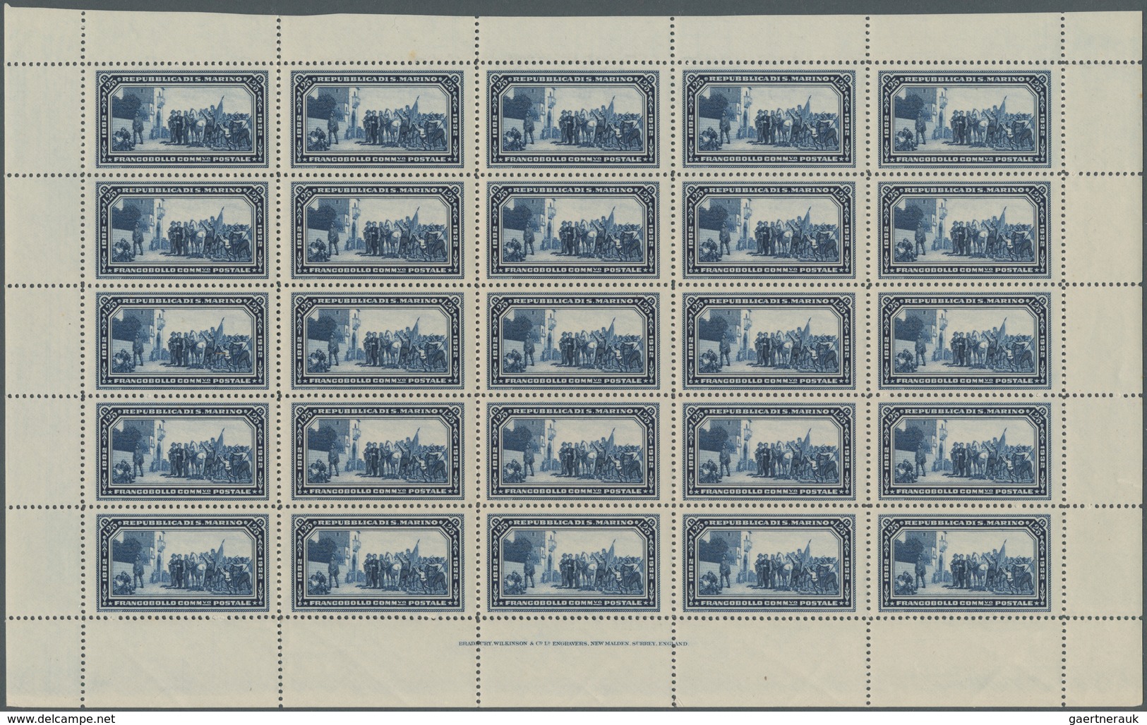 San Marino: 1932, 50 Years Death Of Giuseppe Garibaldi 1.25lire Blue Complete (folded) Sheet Of 25 W - Andere & Zonder Classificatie