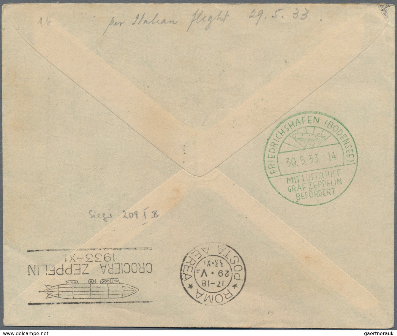 San Marino: 1933, 5 L Overprint On 80 C Olive Mixed Franking On ZEPPELIN-letter From San Marino City - Other & Unclassified
