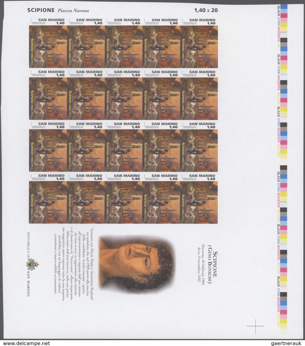 San Marino: 2004, Paintings, 1.40€ "Scipione", IMPERFORATE Proof Sheet Of 20 Stamps With Ornamental - Andere & Zonder Classificatie